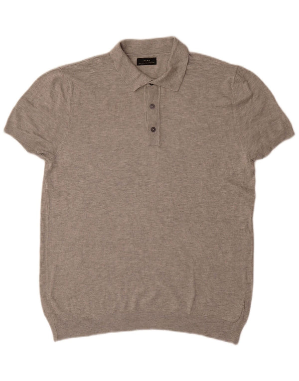 Zara Pull à manches courtes et col polo pour homme Large Gris Viscose