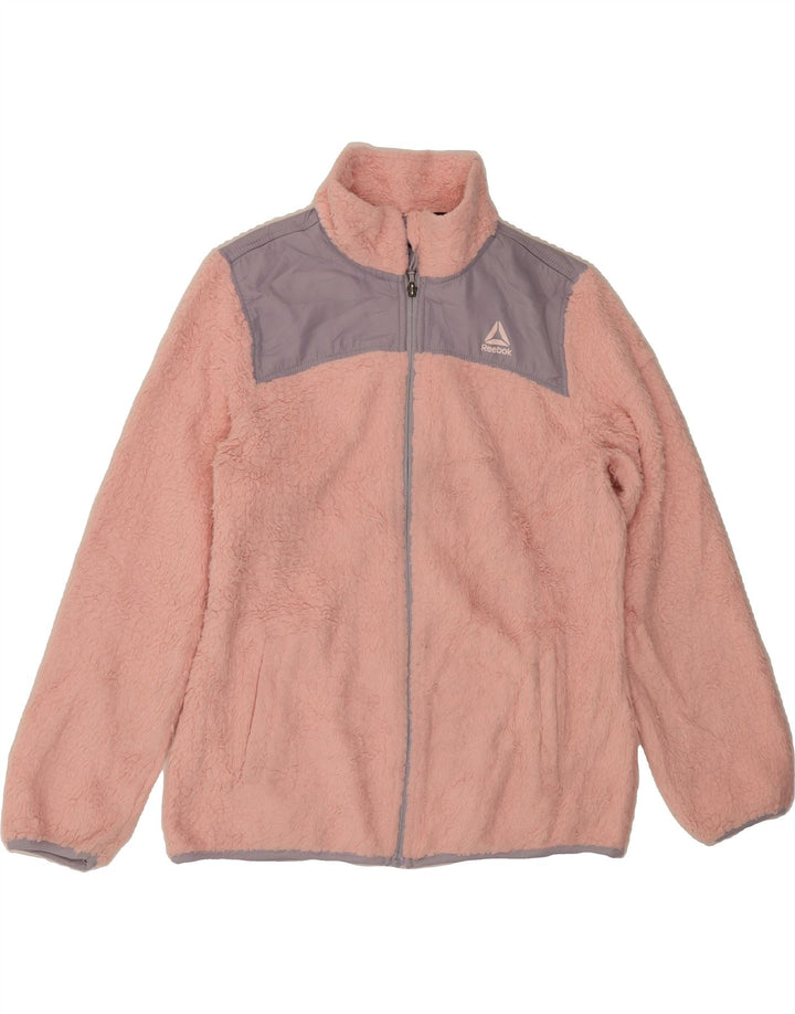 REEBOK Girls Fleece Jacket 14-15 Years Large Pink Colourblock Polyester Vintage Reebok and Second-Hand Reebok from Messina Hembry 