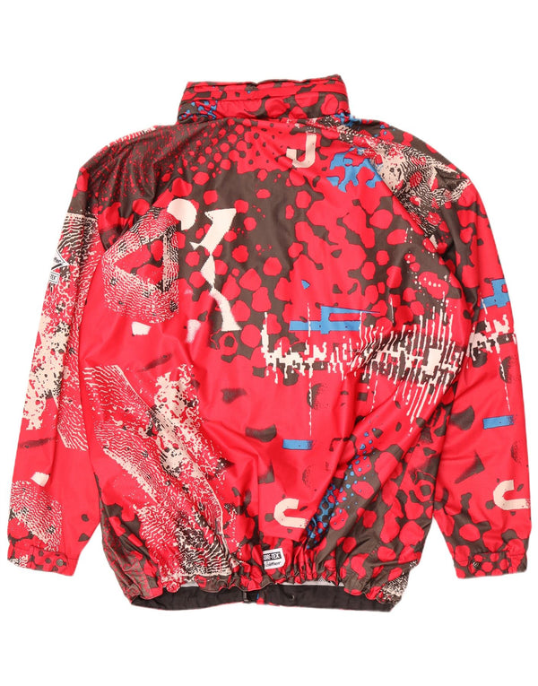 vintage Mens Graphic Hooded Rain Jacket UK 44 2XL Rouge Géométrique