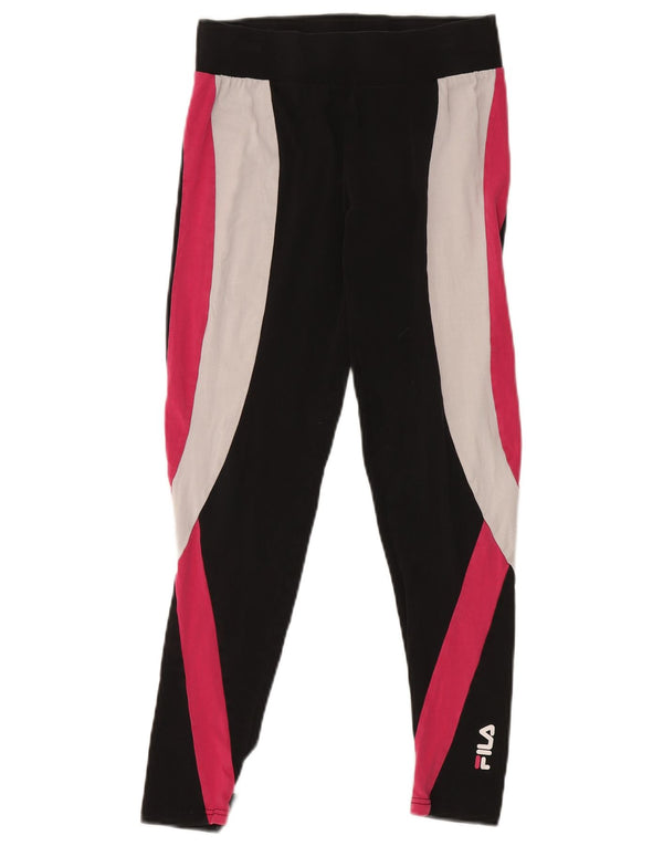 FILA Leggings Femme UK 8 Petit Coton Colorblock Noir