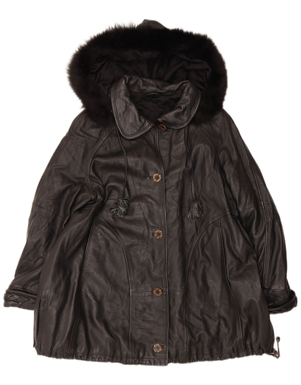 Manteau en cuir surdimensionné à capuche pour femme vintage IT 44 Noir moyen