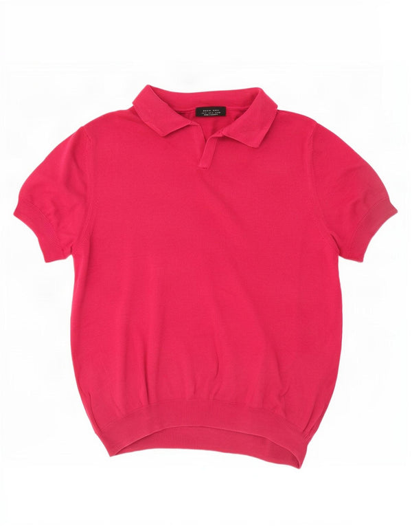 Zara Pull à manches courtes et col polo pour homme en coton rose moyen
