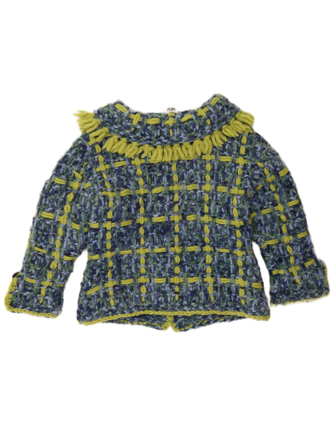 vintage Femme Cardigan Pull UK 14 Grand Chèque Bleu