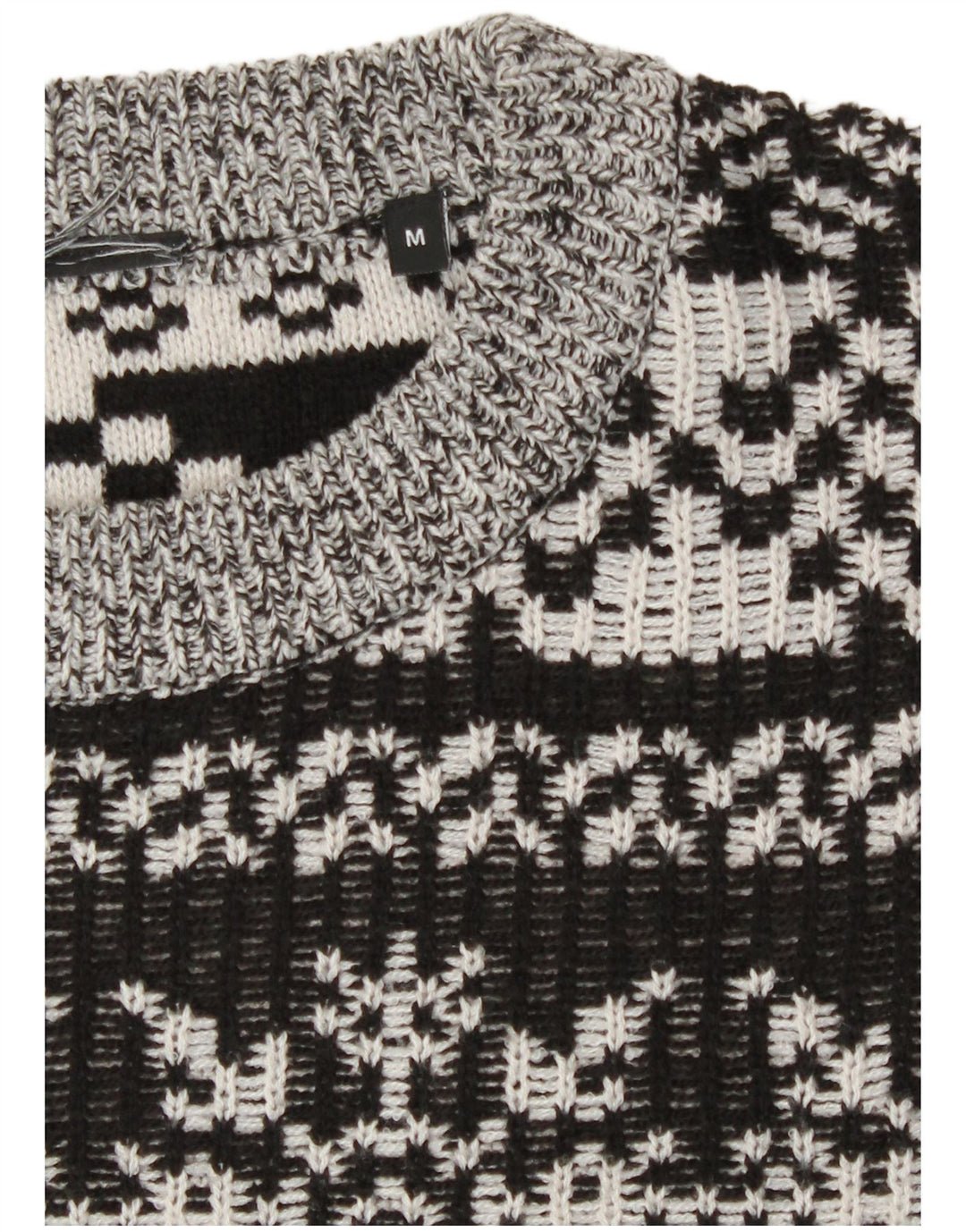 vintage Mens Crew Neck Jumper Pull Moyen Gris Fair Isle