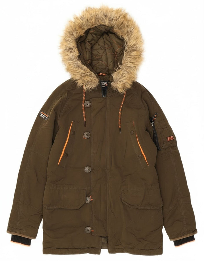 Superdry Veste Parka À Capuche Oversize Femme UK 6 XS Kaki Polyester