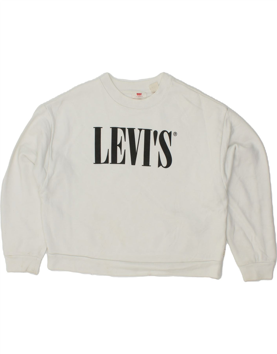 LEVI'S Womens Oversized Crop Graphic Sweatshirt Jumper UK 10 Small White Vintage Levi's and Second-Hand Levi's from Messina Hembry 
