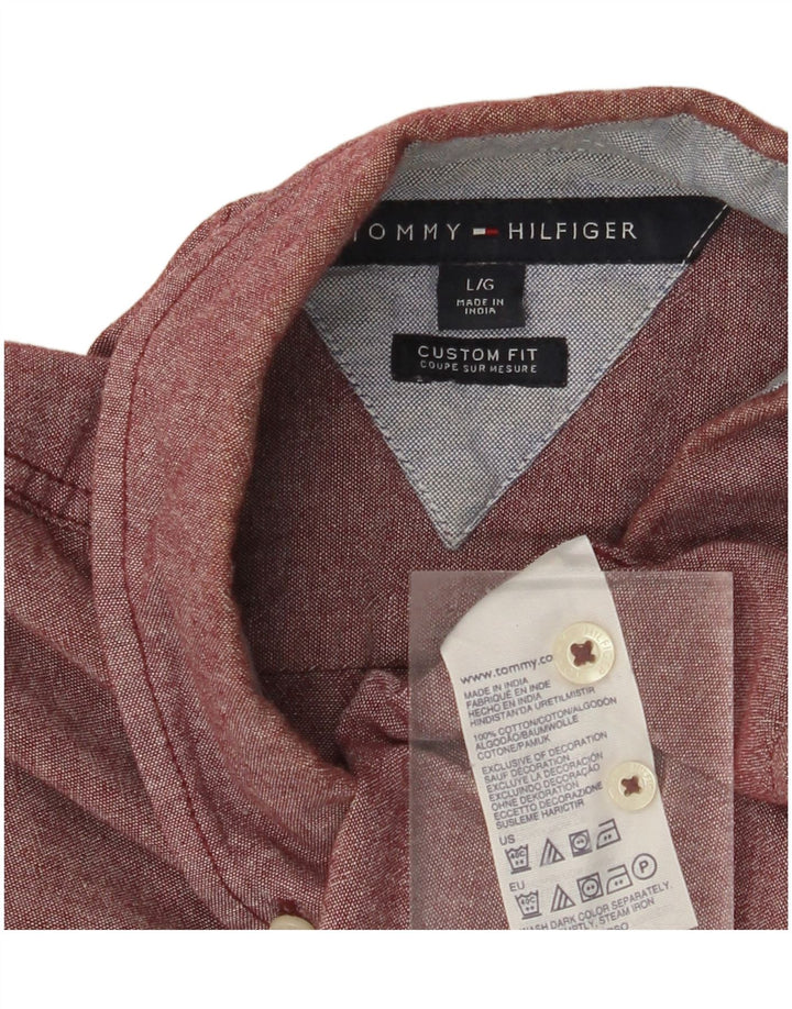TOMMY HILFIGER Chemise à manches courtes pour homme Coupe ajustée Grand coton bordeaux