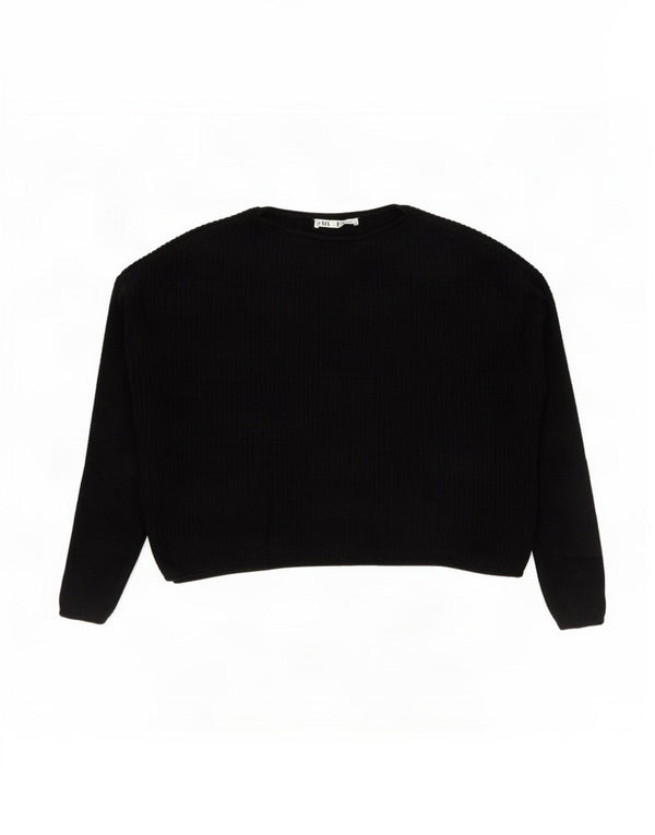 Zara Pull court surdimensionné à col bateau pour femme UK 14 Noir moyen
