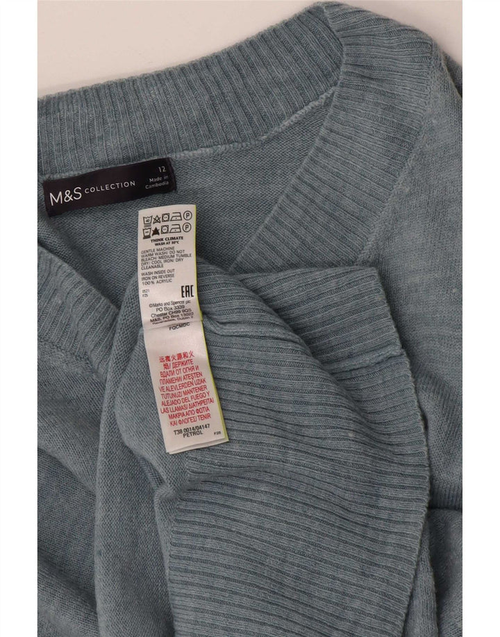 Marks & Spencer Pull col en V pour femme UK 12 Bleu moyen Acrylique