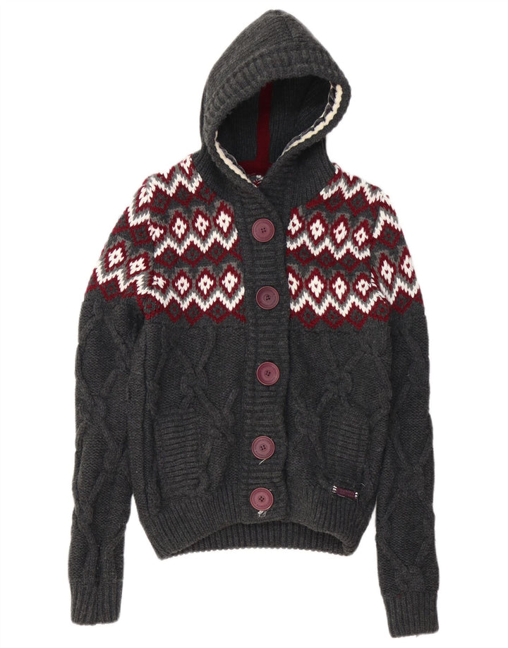 SUPERDRY Cardigan à capuche pour femme UK 10 Petit gris Fair Isle Acrylique