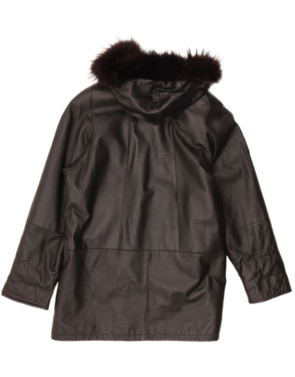 Privilegi Manteau en cuir surdimensionné à capuche pour femme IT 50 XL Cuir noir