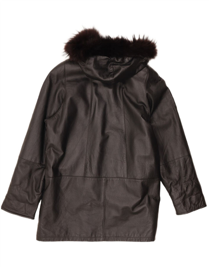 Privilegi Manteau en cuir surdimensionné à capuche pour femme IT 50 XL Cuir noir