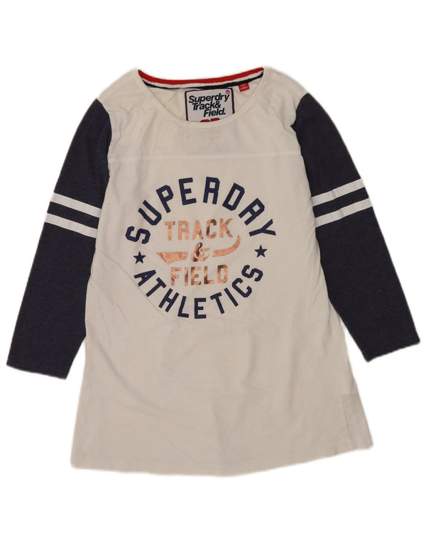 Superdry Haut graphique à manches 3/4 pour femme UK 12 Medium Blanc Colourblock