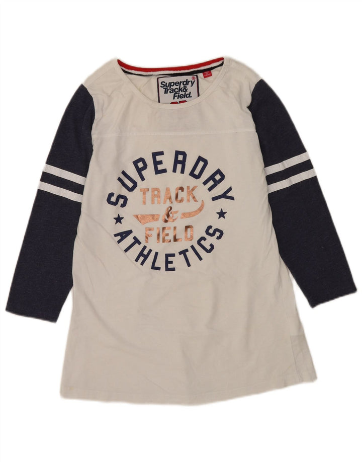 Superdry Haut graphique à manches 3/4 pour femme UK 12 Medium Blanc Colourblock