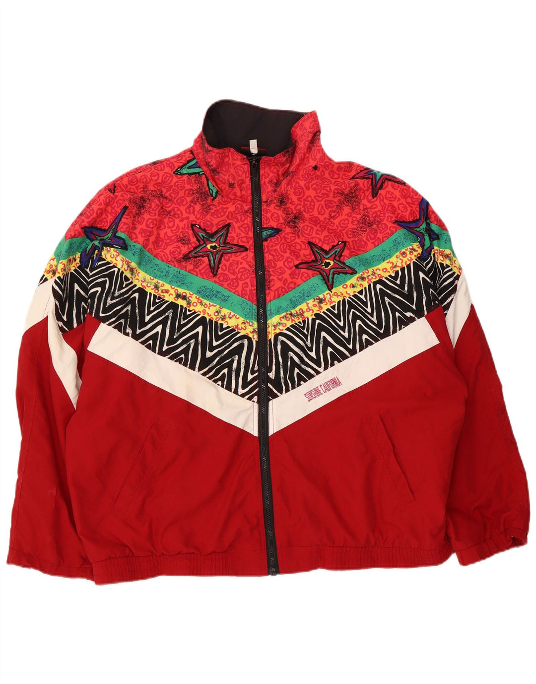 vintage Mens Abstract Pattern Survêtement Top Veste Grand Rouge Polyester