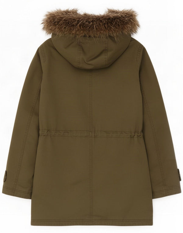 Jack Wills Womens Hooded Parka Jacket UK 8 Small Khaki Cotton