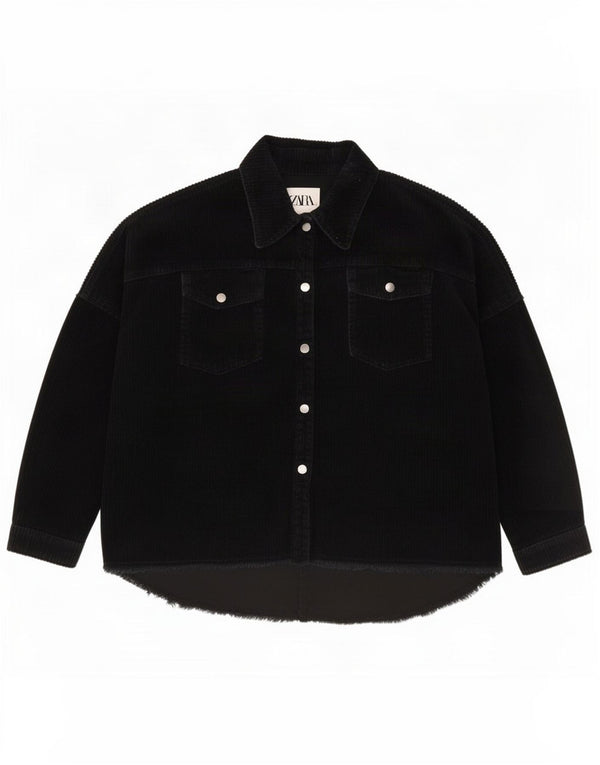 Zara Womens Oversized Corduroy Shirt UK 6 XS Black Cotton