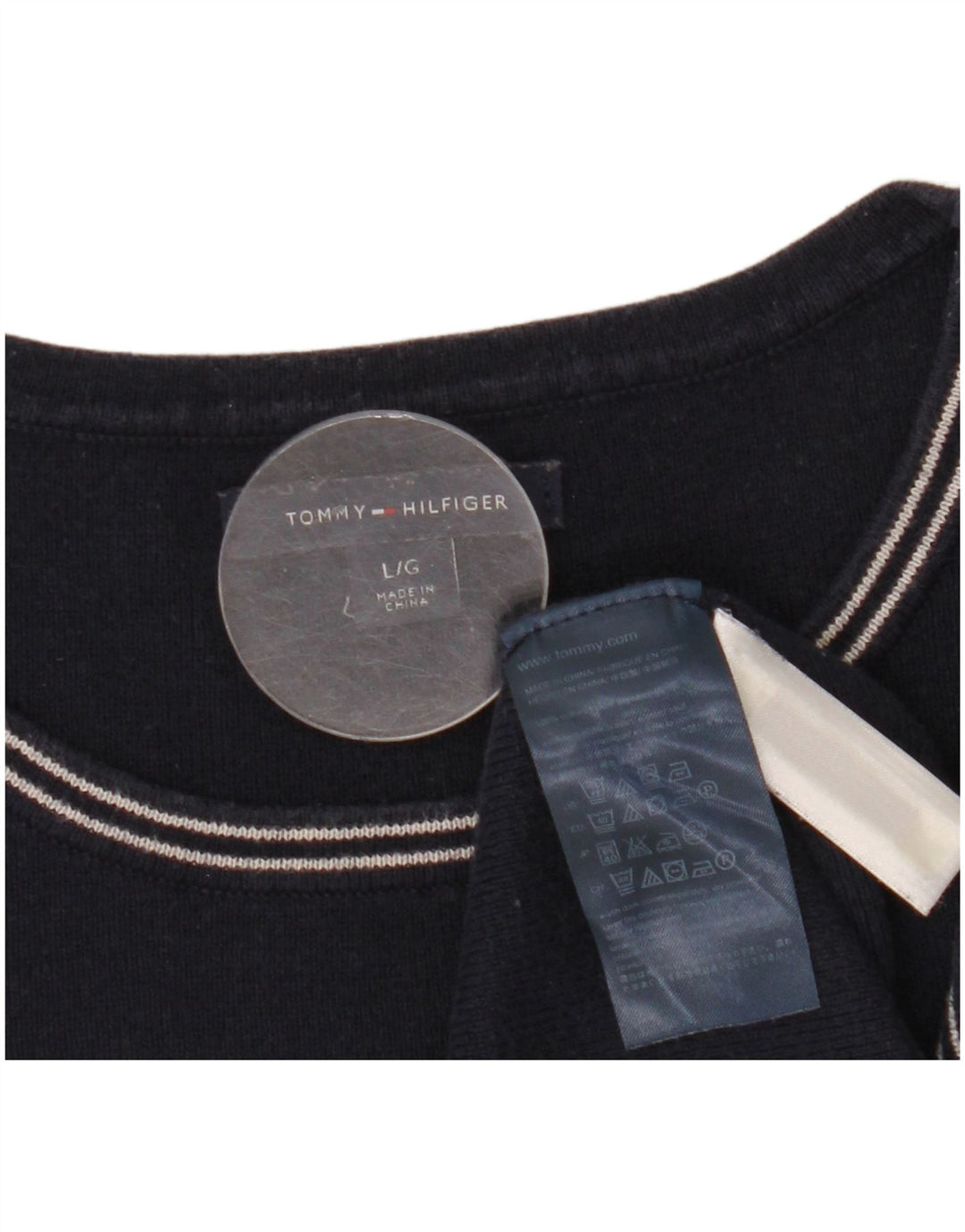 TOMMY HILFIGER Pull col bateau pour femme UK 14 Large Bleu marine