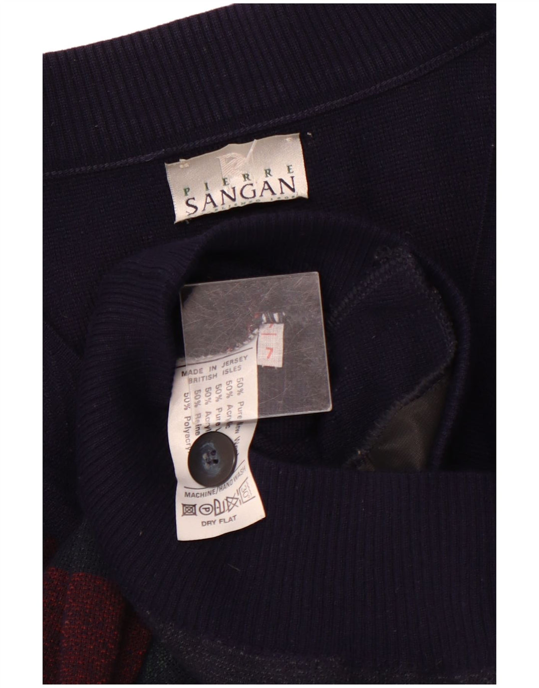 PIERRE SANGAN Homme Cardigan Pull XL Bleu Marine Rayé Laine