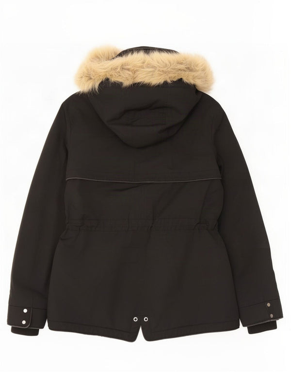 Zara Parka à capuche pour femme UK 6 XS Noir Polyester