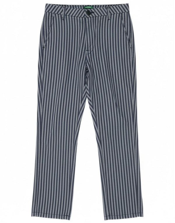 Benetton Pantalon Chino Femme UK 8 Small W28 L25 Bleu Marine Rayé