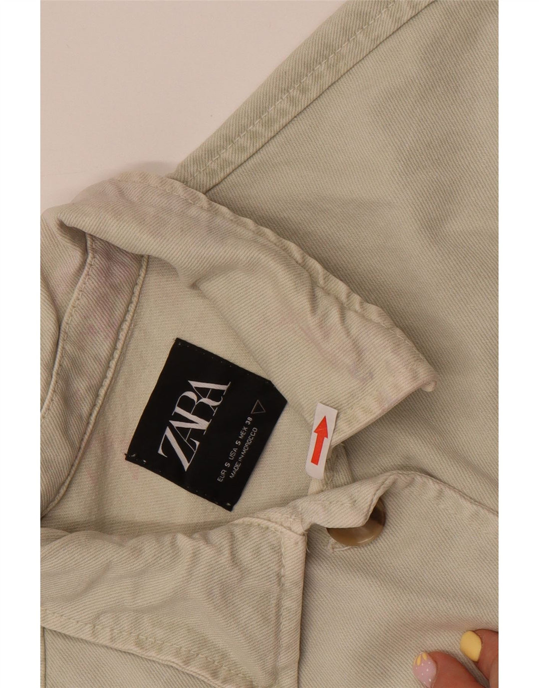 Zara Veste en jean courte pour femme UK 10 Petit coton blanc cassé