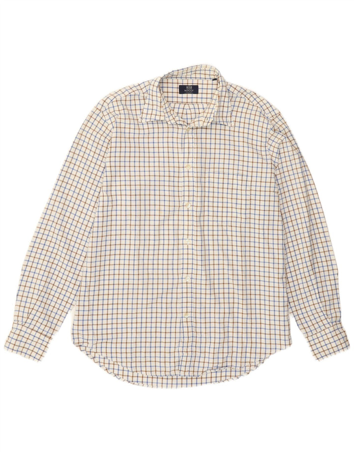 Boggi Chemise Milano Grand Carreau Blanc Coton Homme