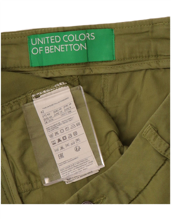 BENETTON Pantalon chino slim taille haute pour femme UK 10 Small W30 L29 Kaki