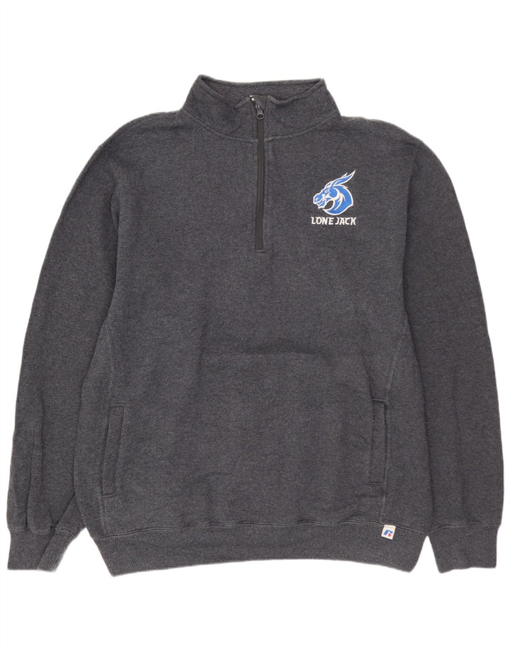 RUSSELL ATHLETIC Sweat-shirt à col zippé pour homme en coton gris Taille L