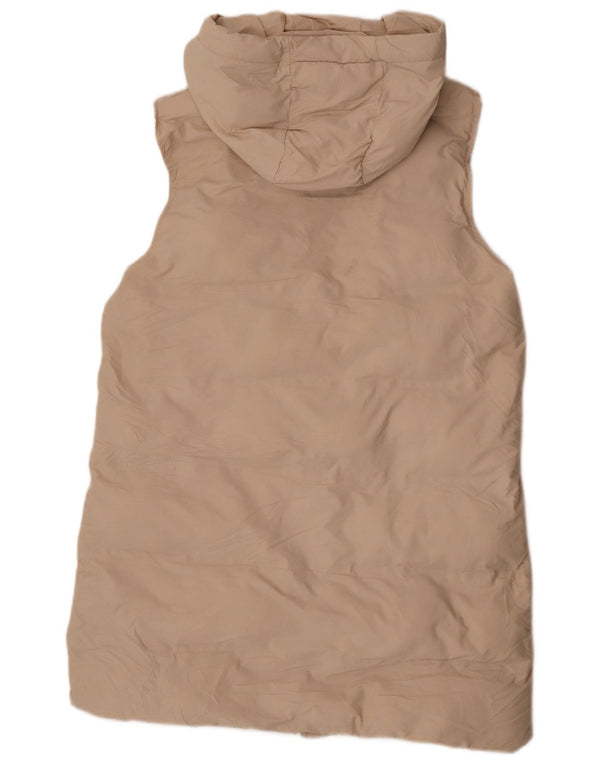 Zara Gilet rembourré à capuche long pour femme UK 16 Large Beige Polyester