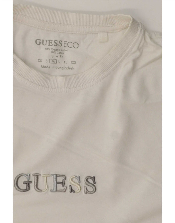 Guess T-Shirt Graphique Coupe Slim Homme Blanc Moyen Coton