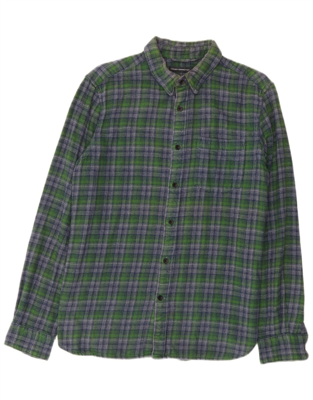French Connection Chemise en Flanelle Homme Vert Moyen à Carreaux en Coton