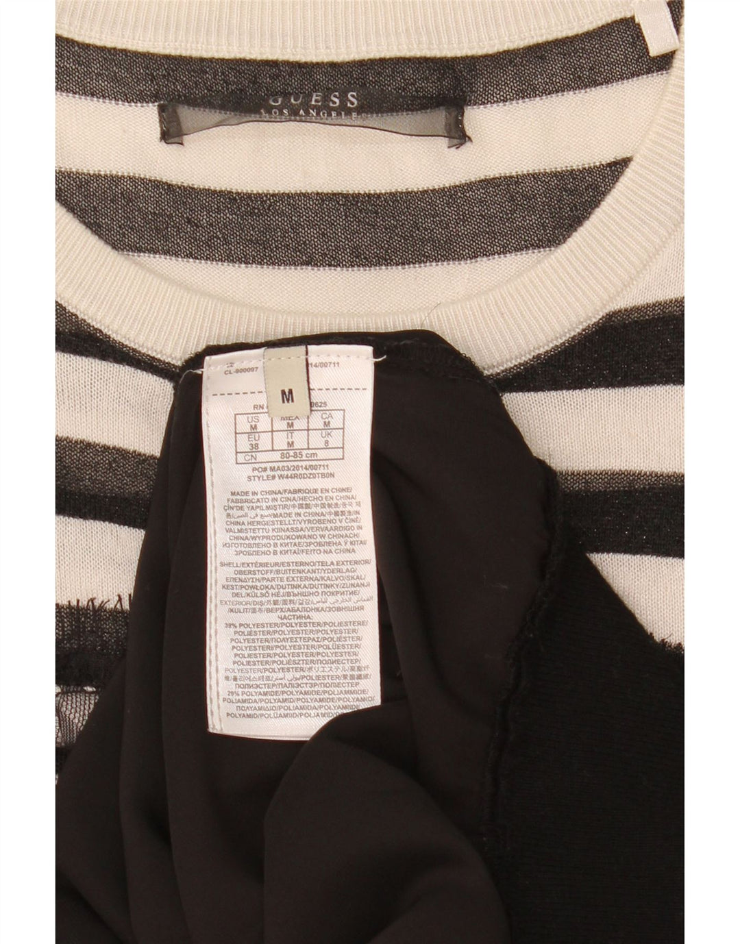 Guess Pull col bateau pour femme UK 8 Petit Noir Rayé Polyester