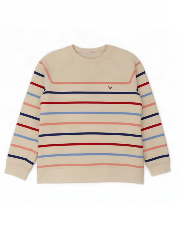 Crew Clothing Womens Sweatshirt Jumper UK 14 Large White Striped Cotton