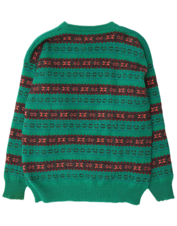 vintage Mens Crew Neck Jumper Pull Grande Laine Fair Isle Verte