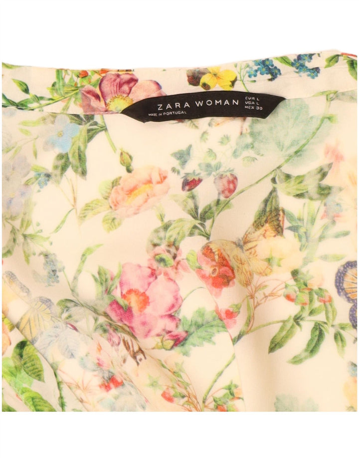 ZARA Womens Longline Long Sleeve Blouse Top UK 16 Grand Blanc Cassé Floral