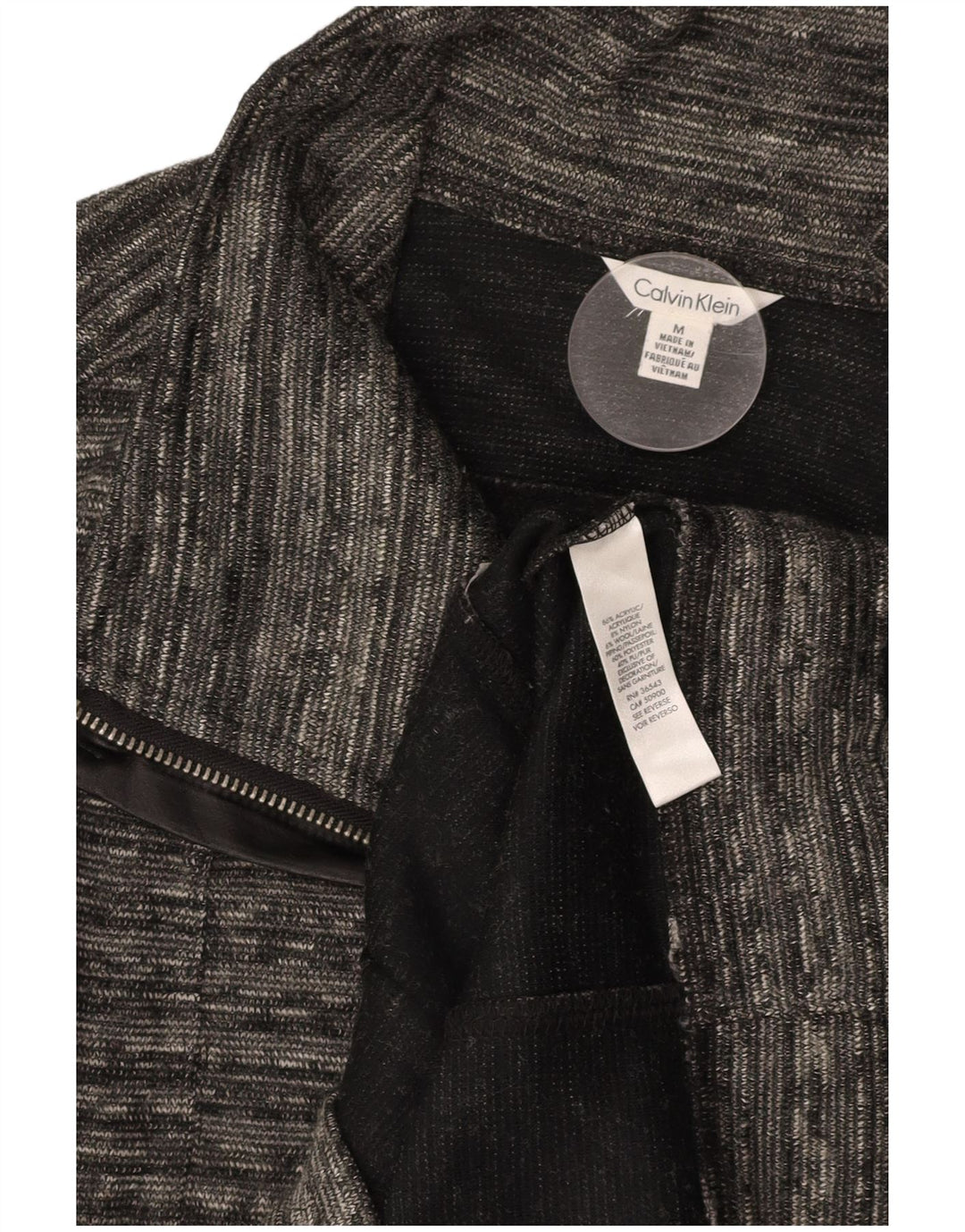 CALVIN KLEIN Pull Cardigan Femme UK 14 Gris Moyen Acrylique Moucheté