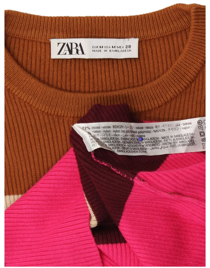 Zara Pull ras du cou pour femme UK 14 Medium Multicolore Rayé