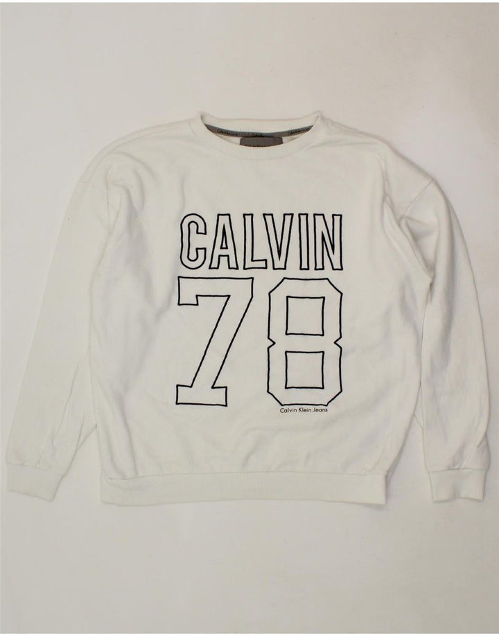 CALVIN KLEIN JEANS Womens Oversized Sweatshirt Jumper UK 10 Small White Vintage Calvin Klein Jeans and Second-Hand Calvin Klein Jeans from Messina Hembry 