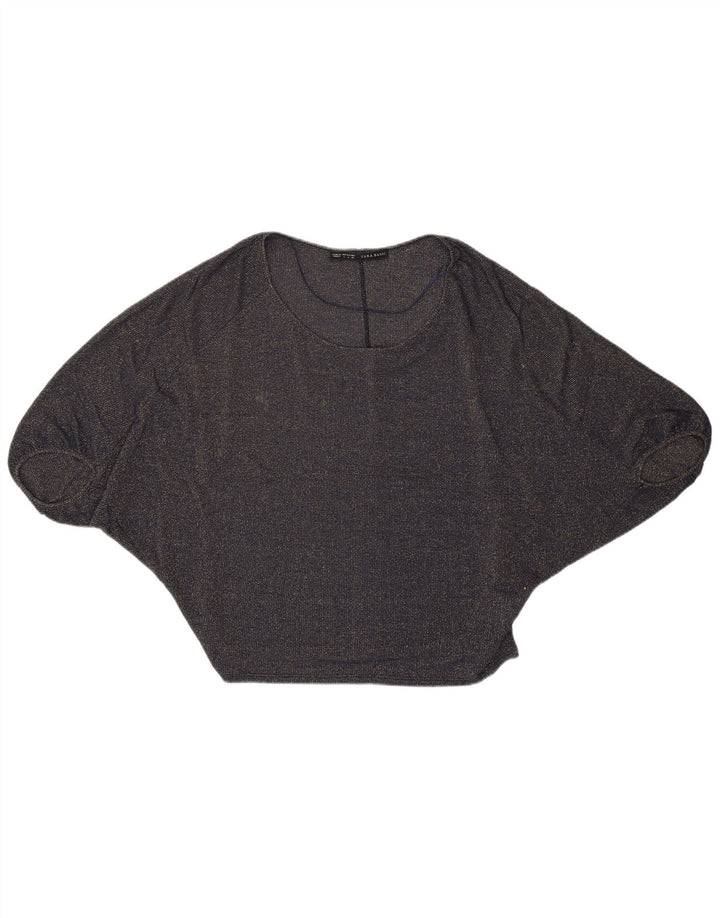 Zara Womens Batwing Crop Top UK 10 Petit Bleu Marine Cupro Moderne