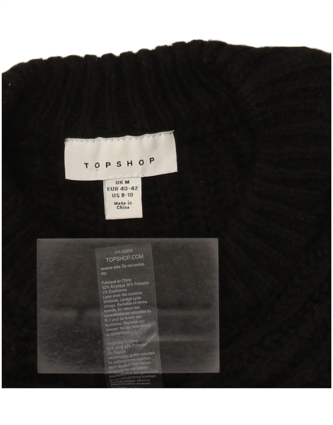 Topshop Pull court surdimensionné à col rond pour femme UK 14 Noir moyen