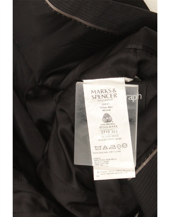 MARKS & SPENCER Veste blazer à 2 boutons pour homme UK 38 Noir moyen à fines rayures
