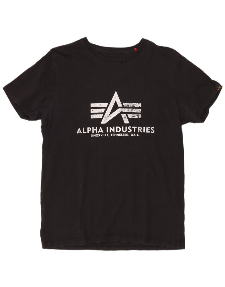 ALPHA INDUSTRIES T-shirt graphique pour femme UK 10 Petit coton noir
