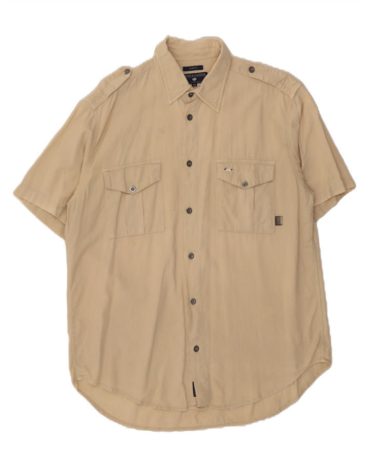 GOOSE & GANDER Mens Military Short Sleeve Shirt IT 50 Medium Beige Vintage Goose & Gander and Second-Hand Goose & Gander from Messina Hembry 