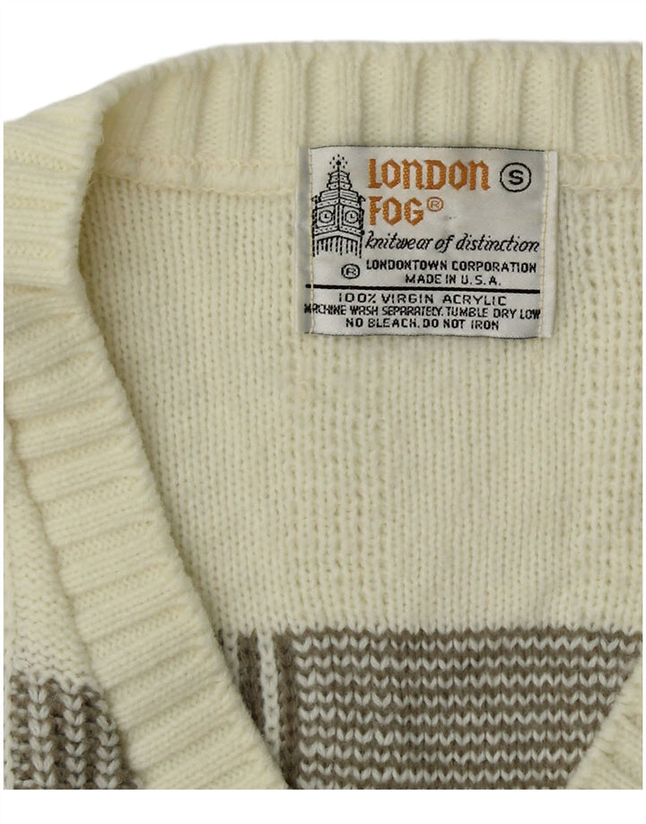 LONDON FOG Pull Col V Homme Petit Pull Rayé Blanc Cassé Acrylique