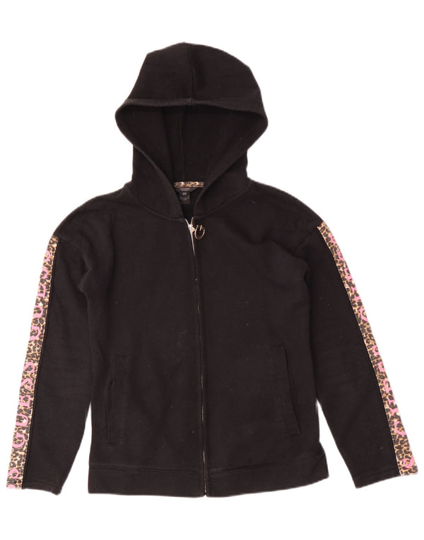 Guess Pull à capuche zippé graphique pour femme UK 6 XS Noir Imprimé Animal