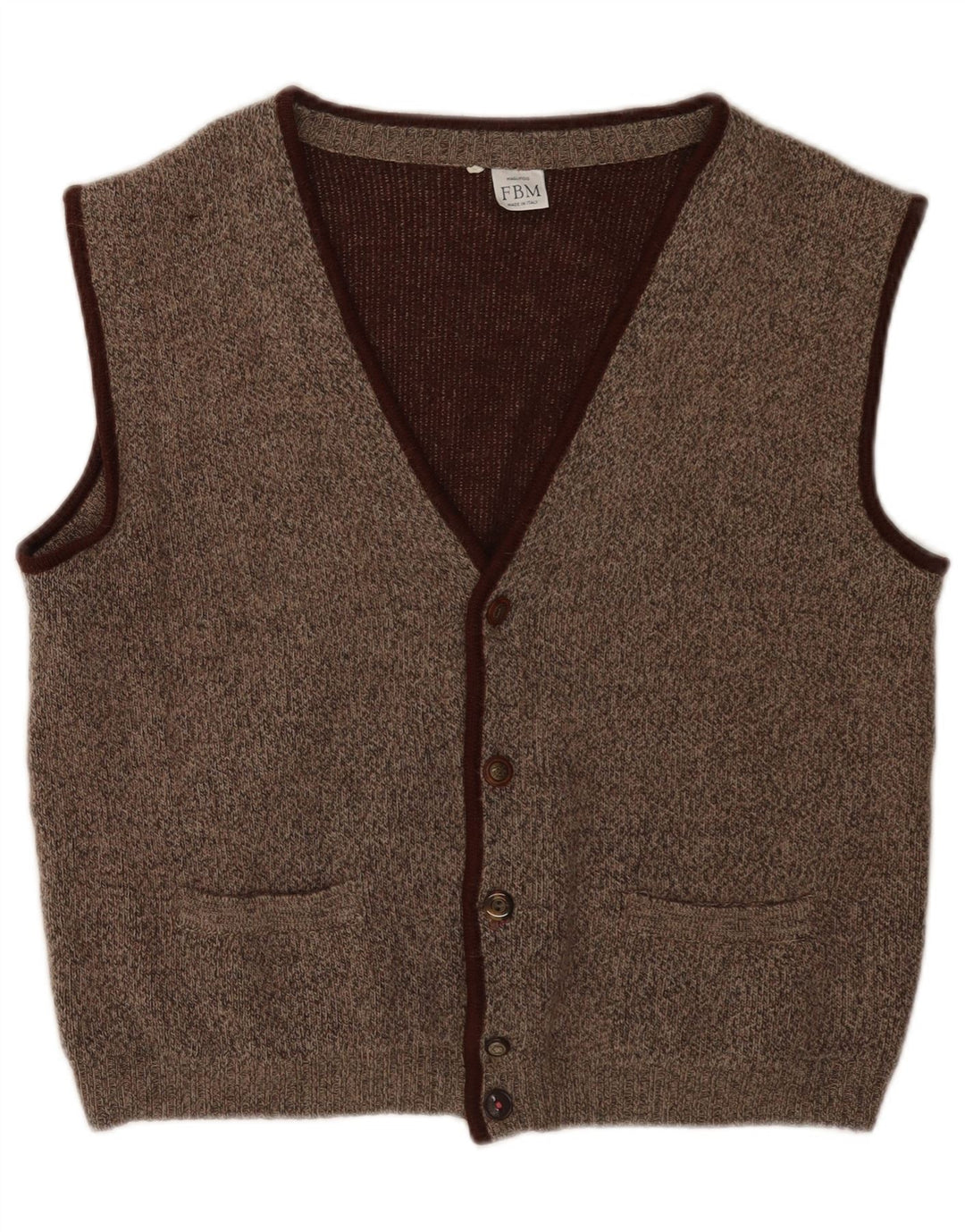 gilet tricoté vintage pour hommes IT 50 brun moyen moucheté classique