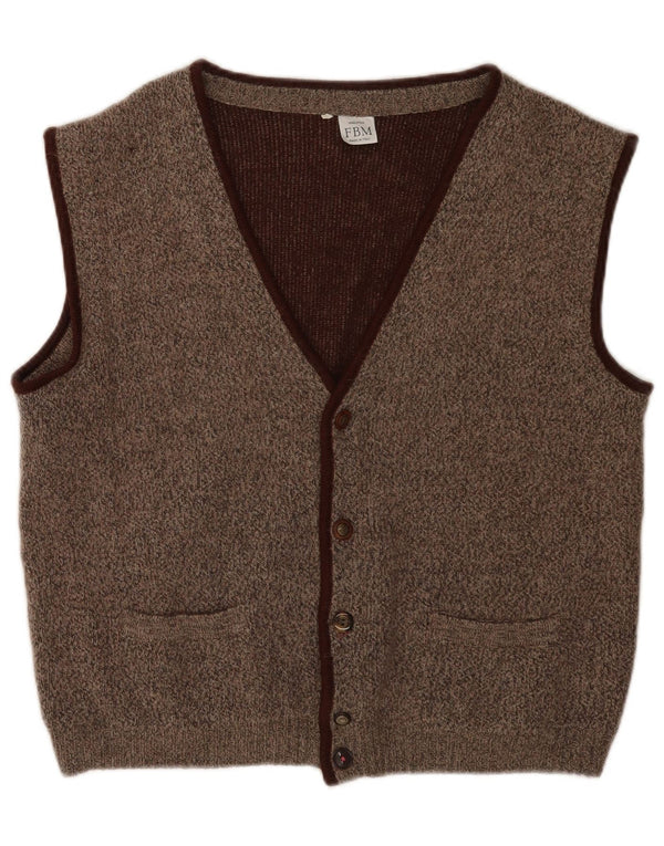 gilet tricoté vintage pour hommes IT 50 brun moyen moucheté classique