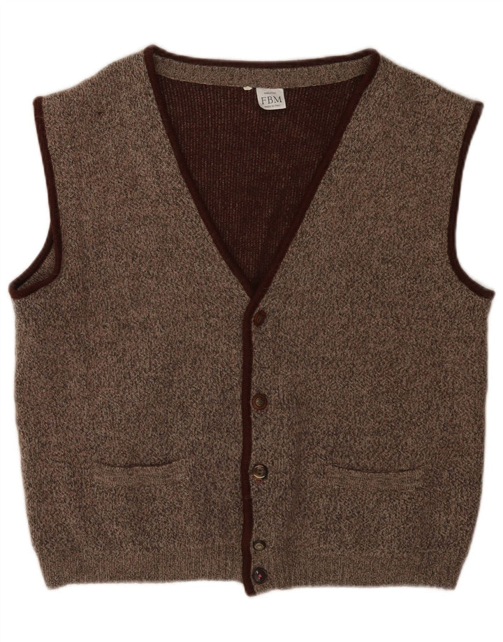 gilet tricoté vintage pour hommes IT 50 brun moyen moucheté classique