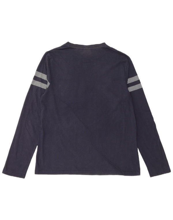 ELLESSE Womens Top Long Sleeve UK 16 Large Navy Blue Striped Cotton